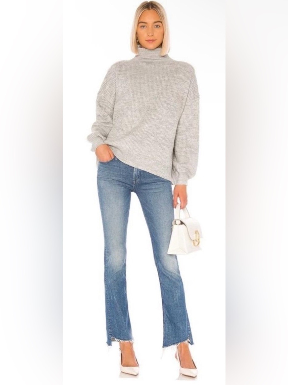 MOTHER Medium Wash Straight Flare Jeans with Raw Hem